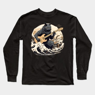 Cat guitar Kanagawa Wave Long Sleeve T-Shirt